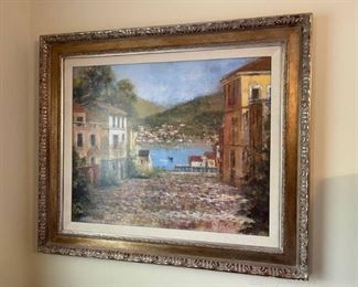 Beautiful Framed Matted and Signed Art Painting of a Cobblestreet by Michael Longo