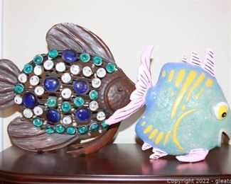 Gorgeous Metal Fish and Pink and Blue Fish Decor
