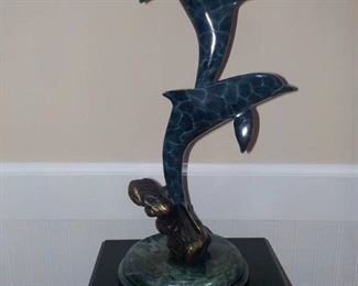 Hand Sculpted Solid Brass Sculpture of Playing Dolphin from SPI Gallery