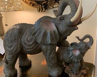 Large Resin Statue of a Mother Elephant with Baby