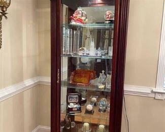 Lighted Cherry Wood Display Curio Cabinet with Beveled Glass