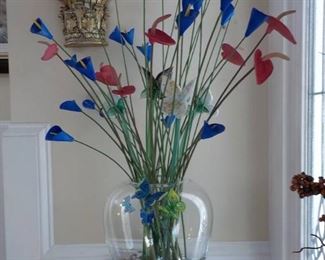 Stunning Floral Arrangement in Crystal Container with Beautiful Butterfly Accents