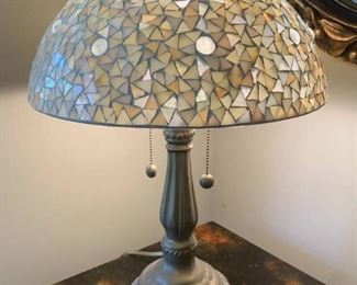 Stunning Stained Glass Table Lamp with Wrought Iron Base