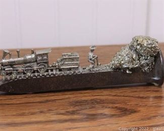 Vintage Art Railroad Spike with Pewter Train Set on Top