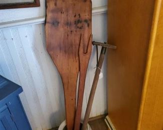 Early bread/pizza board and other wooden utensils 