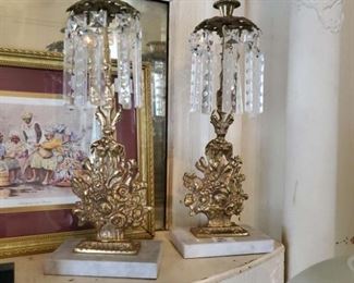 Pair of marble base gold lusters