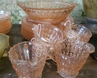 Set of pink depression glass