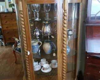 Oak clawfoot rope trim curved China cabinet