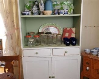 White and green painted shelf with 2 drawers and cabinet below