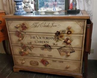 4 drawer painted Victorian Garden glass top dresser