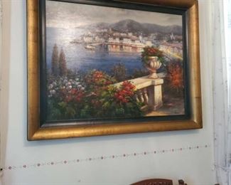 Large framed Italian sea side painting