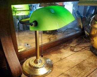 Brass green shade desk lamp
