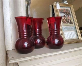 Ruby red glass vases