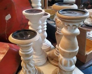 Carved and turned candle stands