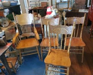 Pressed back oak chairs