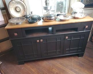 Kitchen island and silver serving on top