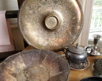 Silver platter and bowl