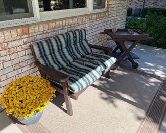 Outdoor Wood Bench & Serving Cart