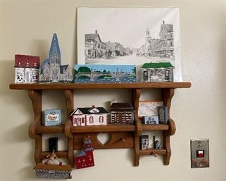 ELMORE, OHIO~Print by Steve McFerren, Painted Wooden Cut Outs "Memories of Elmore" purchased at Damschroeder's Store ~Artist Mary Deno 1994