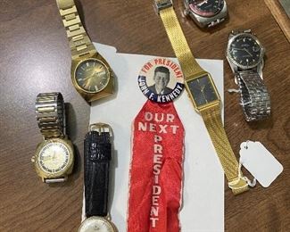 Mens Watches, John F Kennedy Presidential pin & ribbon.