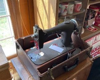 antique Blue Grass portable sewing machine with case and parts USA