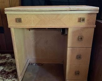 mid century sewing cabinet with machine