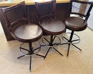 set of 3 mid century bamboo bar stools