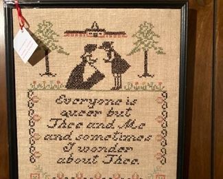 antique Quaker sampler late 19th century