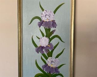 oil on board Iris signed M. Petrey mid-century Alabama artist 