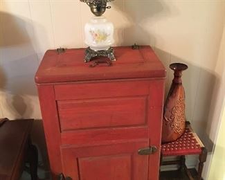 Vintage ice box, stool, lamps