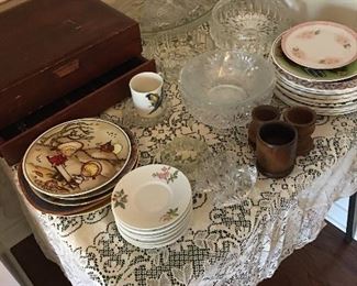 Crystal, plates, flatware