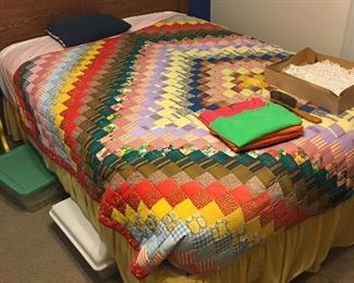 Full size bed, bedding