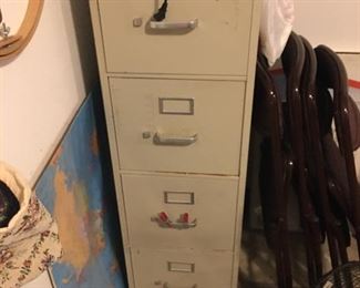 Filing cabinet, folding chairs