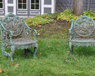 Pair of Antique Wrought Iron "Autumn" Chairs