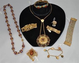 A Vintage Venetian Glass Necklace shown with Vintage Cloisonné Bracelet and more Vintage by Goldette and from Greece!