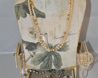 Fabric Covered Jewelry Display Shown with Pearl Necklaces Available!