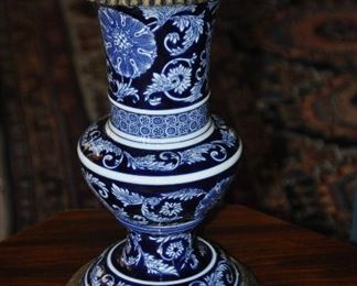 Lovely Vintage Bombay Company Blue, White and Gold Porcelain Vase 14.5"H