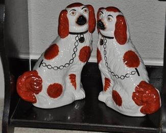 Wonderful Pair of Vintage Porcelain Staffordshire Spaniel Dogs, 12"H