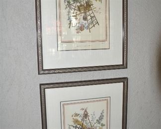 Beautiful Framed and Double-Matted 18th C. French Garden Trophies by Interior Designer, Charlotte Moss Prints. 20" x 25"