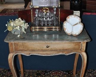 Vintage Painted and Distressed One-Drawer Side Table. W33" x H29.5" x D19"