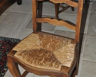 Set of 6 Wood Chairs with Original Rush Seats
