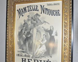 Beautifully Framed French Poster, Musique de Herve. Signed Chatiniere, 19th C. Lithographer. 32" x 19"