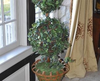 Lighted Silk Ivy Topiary in a Vintage Iron Weave Planter, 5'H. (Two are Available)