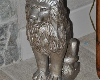 Silver Tone Painted Sitting Lion, W8" x H18" x D12"