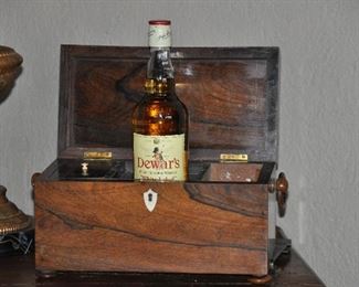 Antique Burlwood Box with 2 Inside Compartments, W13.5" x H6" x D6"