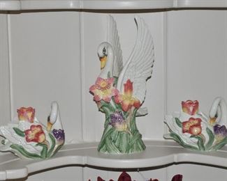 Fitz & Floyd Classics: Three-Piece Set, including a13" Swan Porcelain Vase and a Pair of Swan Porcelain Candlesticks