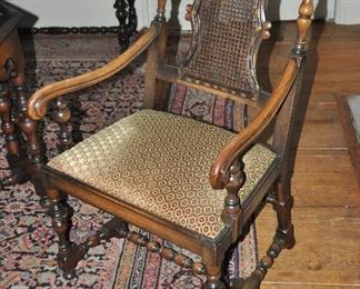 Set of Six Antique William and Mary Style Walnut and cane Dining Chairs, including Two Arm Chairs and Four Armless Chairs