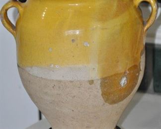 Antique French Confit Pot with Handles, 10"H