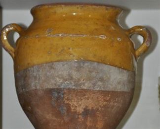 Fabulous Antique French Ceramic Confit Pot with Handles, 7.5"H