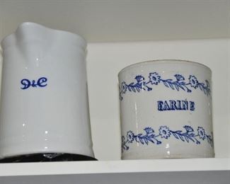 Mid-Century 6.5" Walker China Pitcher, Bedford, OH and an Antique Farine Pot, c.1880